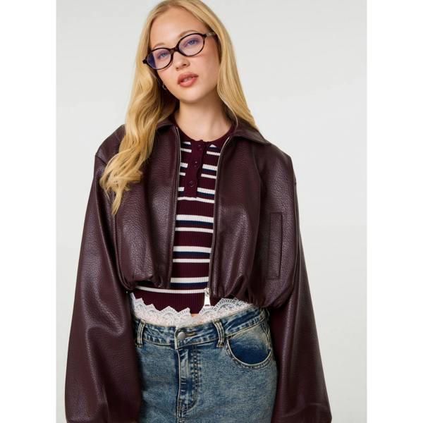 Pink Vanilla Faux Leather Puffball Jacket