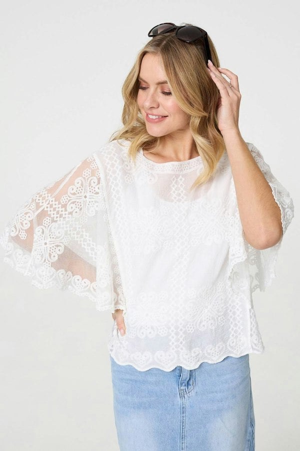 White | Embroidered 3/4 Sleeve Blouse
