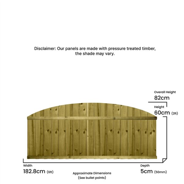Premier Garden Supplies Dome Top Feather Edge Semi-Braced Fence Panel - 5 Pack H: 2ft x W: 6ft (182.8cm) - Wood - Pressure Treated (Tanalised)