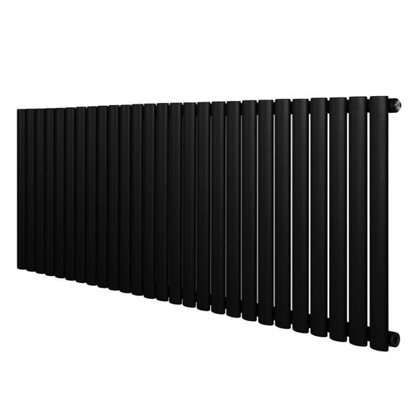 Sleek black oval single column radiator, 600 x 1620mm, featuring a modern design with smooth, matte finish and elongated vertical bars