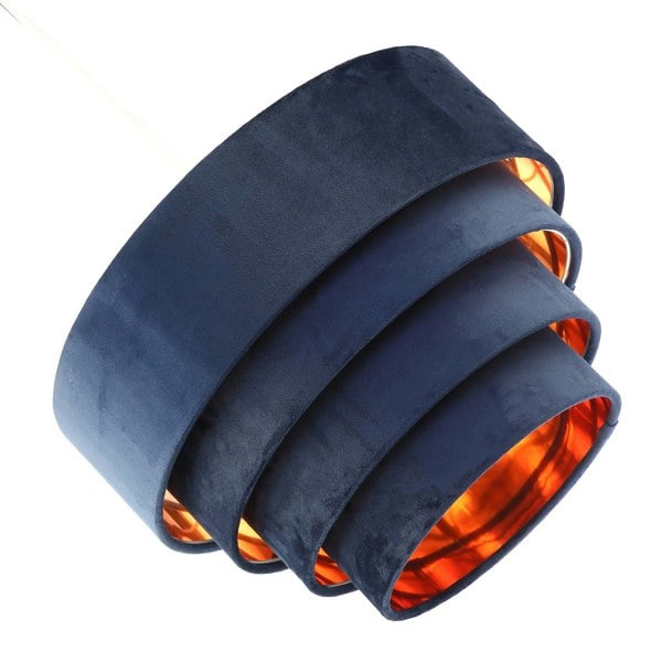 Sleek Four Tier Pendant Shade in Navy Blue Velvet with Copper Inner Image 3