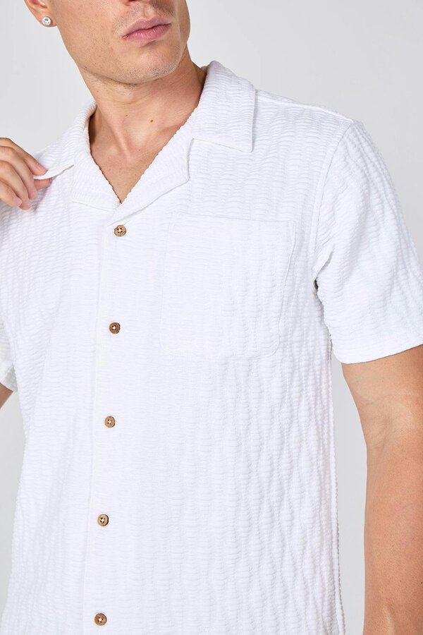 Textured Short Sleeve Revere Collar Shirt - White