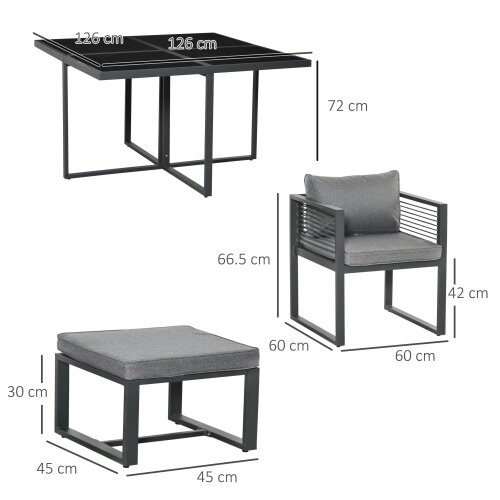 Wyld Haus Sekalu Grey 8 Seater Grey Rattan Rope and Aluminium Outdoor Dining Set With Glass Top Table