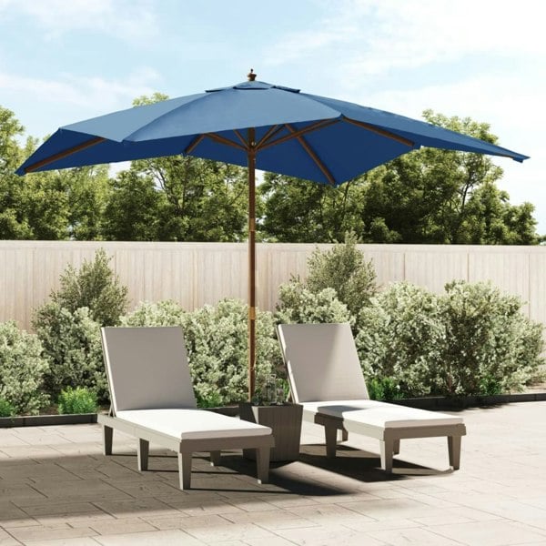 Berkfield Garden Parasol with Wooden Pole Azure Blue 300x300x273 cm