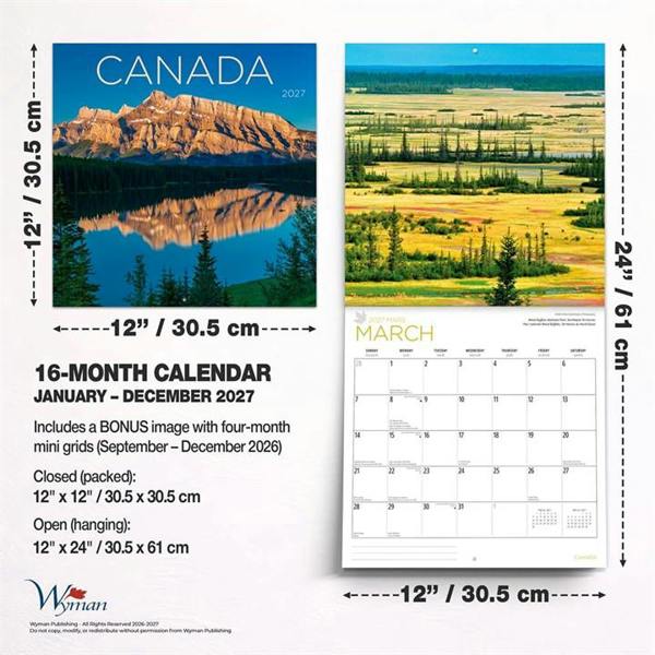 Canada Calendar 2027, Wall Calendars, Month To View, Travel, Gift