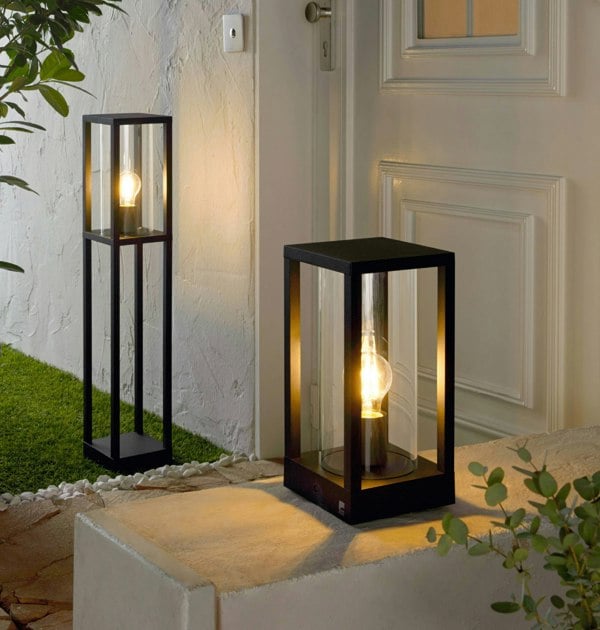 EGLO Cascinetta Exterior Black Metal/Glass Cylinder Post Light
