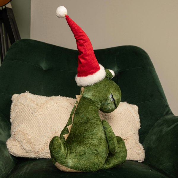 Samuel Alexander 48cm Green Sitting Christmas Dinosaur with Santa Hat