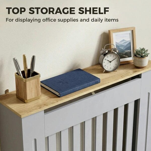 Bobobiy Heater Cover, Radiator Cover Slatted Painted MDF Lined Grill Grey, 78W x 19D x 81H cm