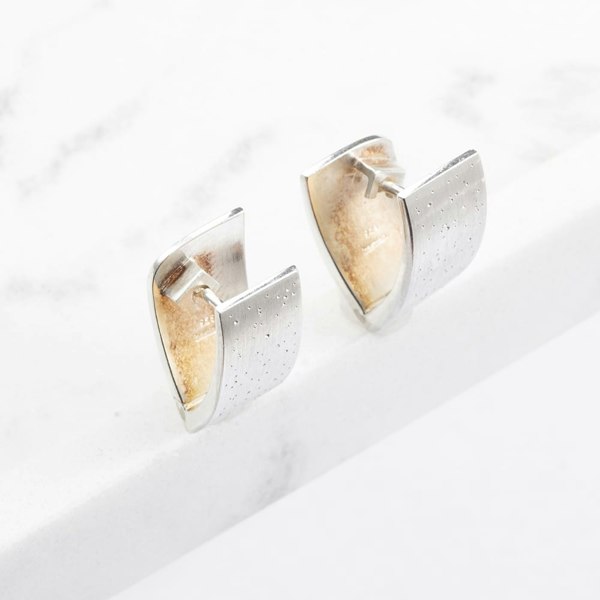 T. H. Baker Sterling Silver Textured V Shape Hoop Earrings 11383