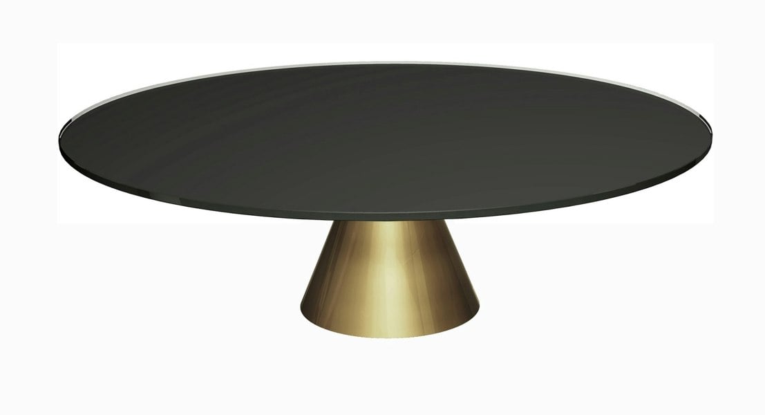 Oscar Black Glass Circular Coffe Table With Golden Brass Conical Base © GillmoreSPACE Ltd