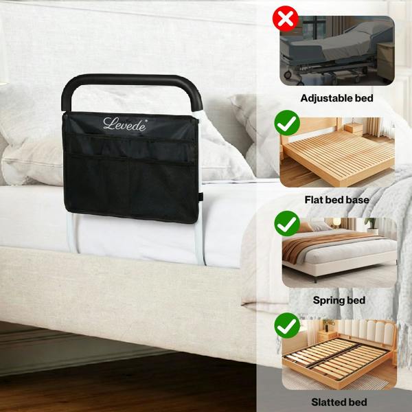 Levede Bed Rails Adjustable Heights Storage Pocket Assist Support Side Railings