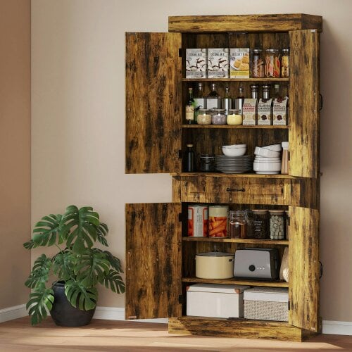 Wyld Haus Zirolu 180cm Wooden Brown Tall Kitchen Pantry Cabinet with Drawer And Storage Shelves