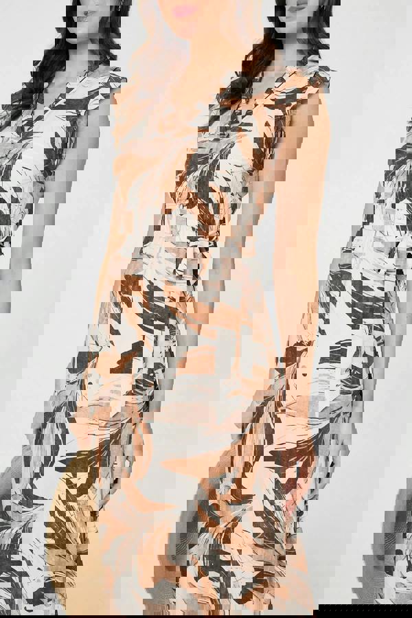 Brown | Leaf Print Layered Tie Waist Maxi Dress