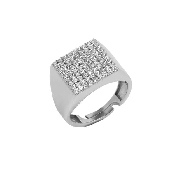 Spero London Sterling Silver Square Pave Signet Ring