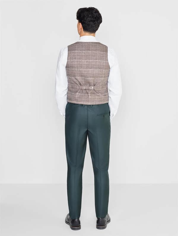 Green and brown checked brown prom suit