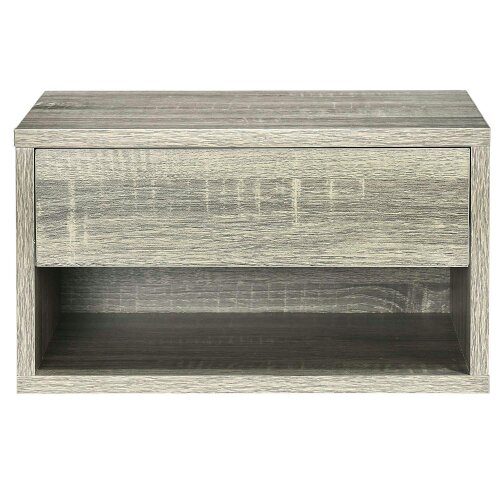 Wyld Haus Rosama Set Of 2 Grey Wood Effect Floating Bedside Tables Wall Mounted 1 Drawer 1 Shelf
