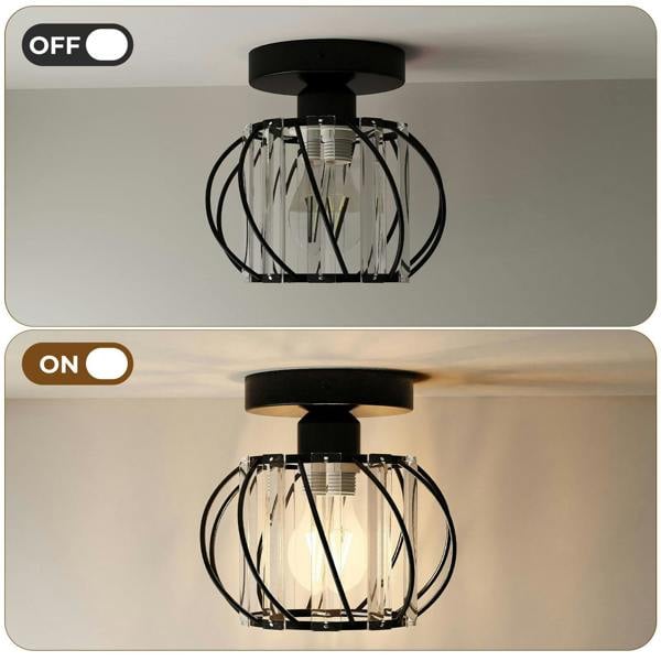 Emitto Crystal Ceiling Light Semi Flush Mount Chandelier Modern Hallway Black
