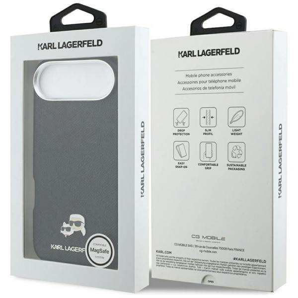 Karl Lagerfeld Karl & Choupette Head Pins Saffiano Case with MagSafe iPhone 17 Air 6.5" Black - KLHMP17M6PFKCLK