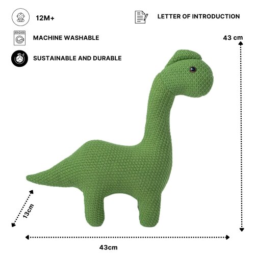CROCHETTS Set of 2 cotton dinosaur plush toys Dina and Dino (Large + Mini) PLTR14LTM02