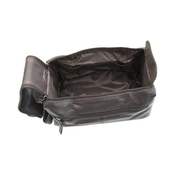 Open view of Brown Leather wash bag