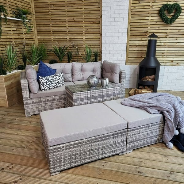 Samuel Alexander Luxury Grey Wicker Rattan Sofa Cube Garden Furniture Lounger Set With Glass Top Coffee Table