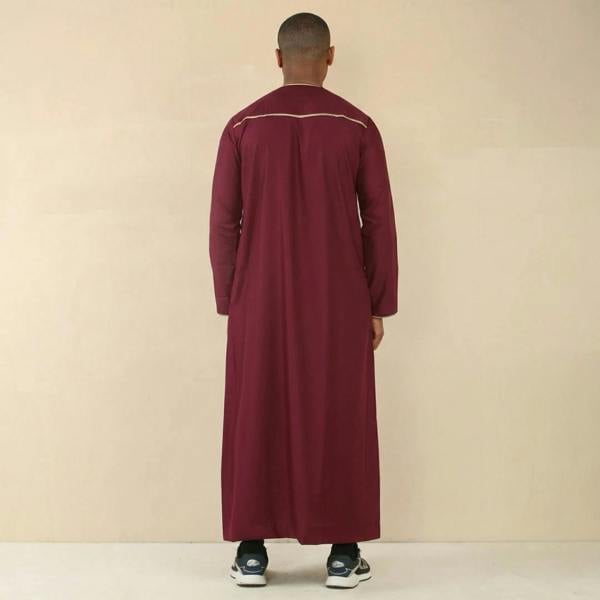 TT-003 - Men's Wine Emirati Omani Tassel Embroidery Thobe - Thobez - 7