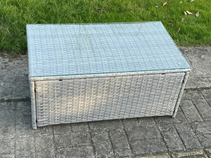 Fimous Light Grey Mixed Rattan Rectangular Oblong Coffee Tea Table Outdoor Garden Furniture Accessory