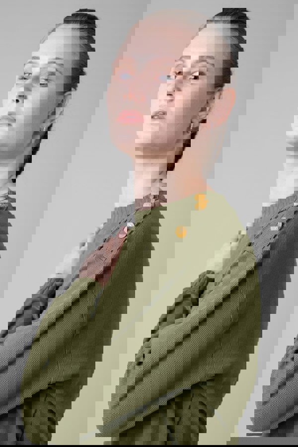 ENORSIA Button Shoulder Crewneck Sweatshirt