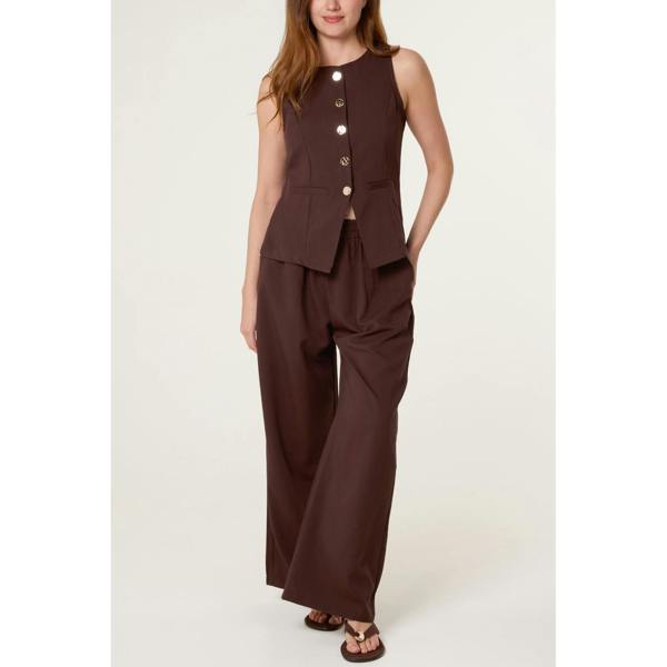 Blue Vanilla Round Neck Button Through Vest & Trouser Set