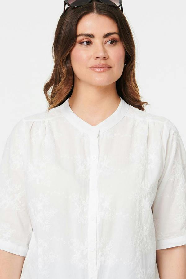 White | Embellished Floral 3/4 Sleeve Shirt