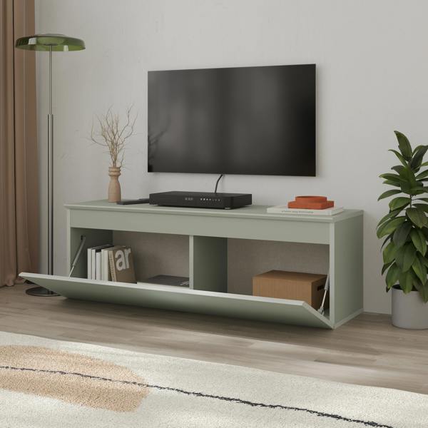 Decortie Modern TV Stand Unit 120cm with Soft-Close Drop-Down Door Non-handle Design & Storage Space, Living Room
