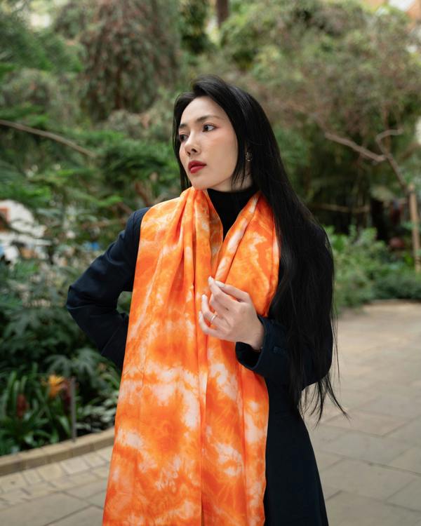 Orange Shibori Silk Scarf – Hand-Dyed Mulberry Silk, Beach & Pool Wrap