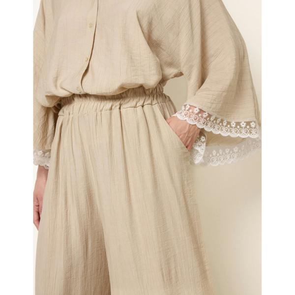 Blue Vanilla Crinkle Viscose Wide Leg Trousers