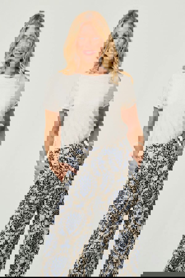 Blue | Baroque Print High Waist Wide Trousers
