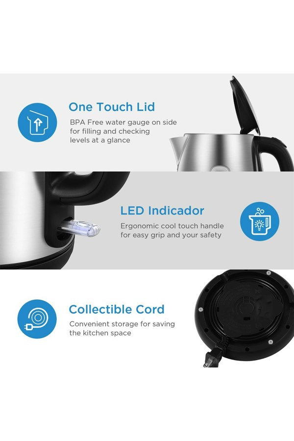 Living and Home 1.7L Midea Electric Kettle 3KW Stainless Steel Kettle LED Indicator Dry-Boiling Protection