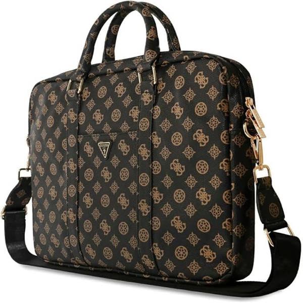 Guess 4G Peony Triangle Logo Front Pocket Zipper 16" Laptop Bag Black/Brown - GUCB16PGPOSGNK