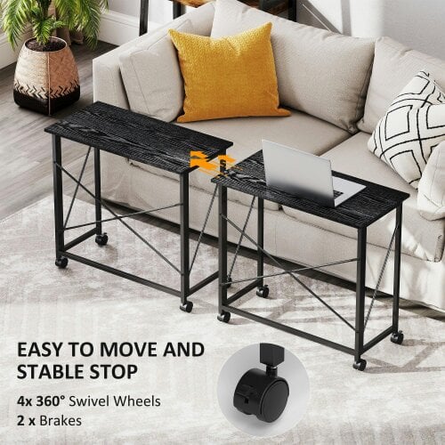 Wyld Haus Ziyozi 80cm Metal and Wood Black Folding Desk On Lockable Wheels