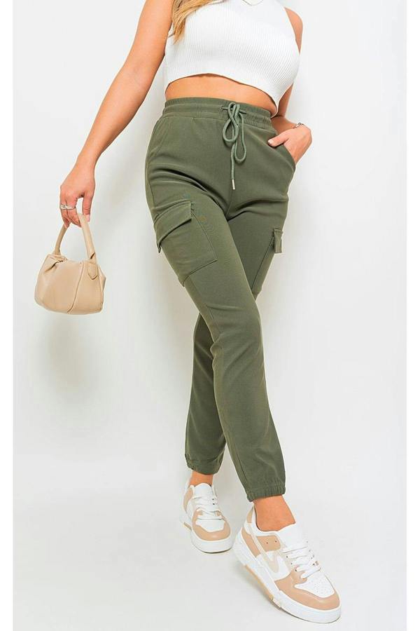Plus Size Frankie Cargo Pocket Trouser With Drawstring - Khaki