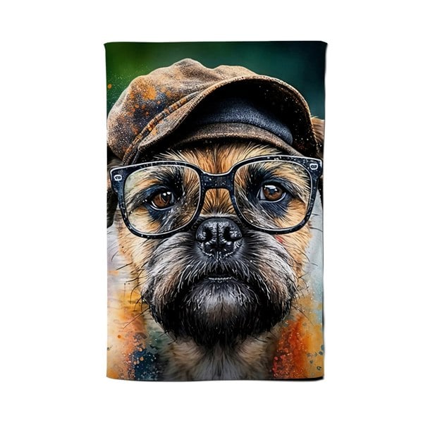 Warren Reed Border Terrier Dog Splashart Tea Towel