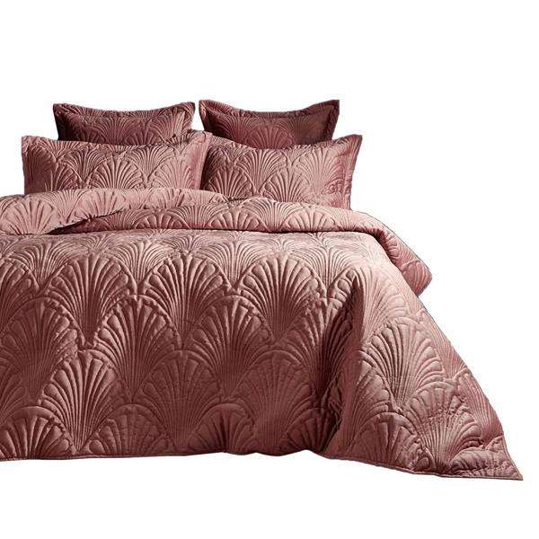 Paoletti Palmeria Velvet Quilted Duvet Cover Set - Blush - 