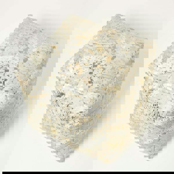 HOMESCAPES Gold & Grey Geometric Diamond Leather Pouffe Bean Cube