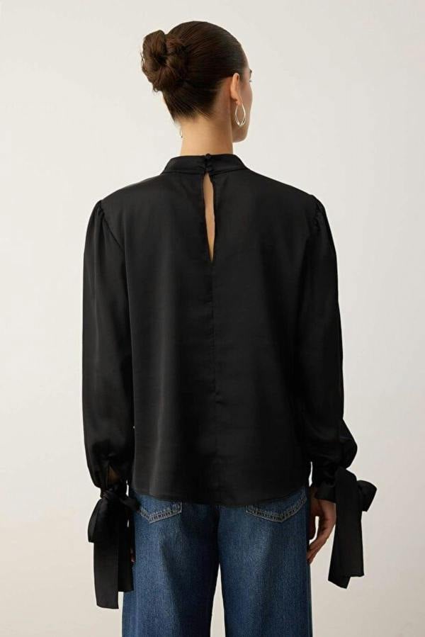 WOVCOR Satin Woven Blouse with Tie Detail