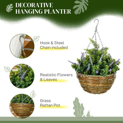 Wyld Haus Georatti Set Of 2 Hanging Artificial Lavender Flower Pots For Indoor Display