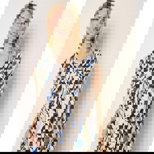 Blue Vanilla Metallic Abstract Printed Collarless V Neck Dress