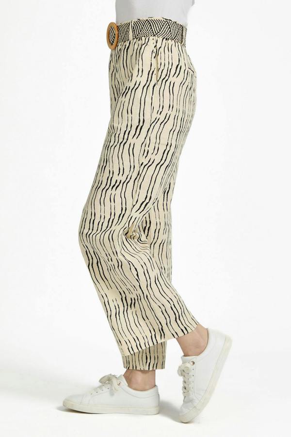 Mudflower Stroke Print Wide Leg Trousers with Belt