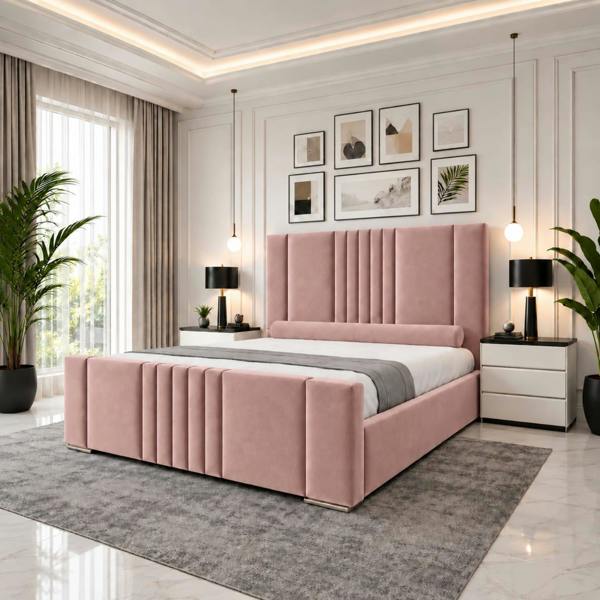 Paradise Beds Luxury Panel Upholstered Bed Frame with Tall Headboard and Mattress