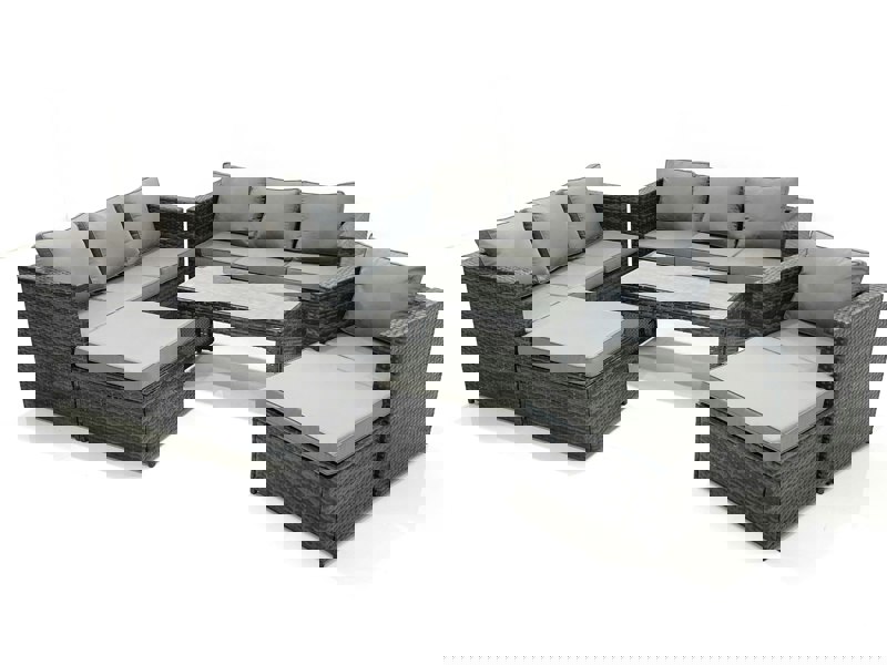 Fimous 9 Seater Rattan Garden Outdoor Furniture Set with 3 Seater Sofa Coffee Table 2 Big Footstool