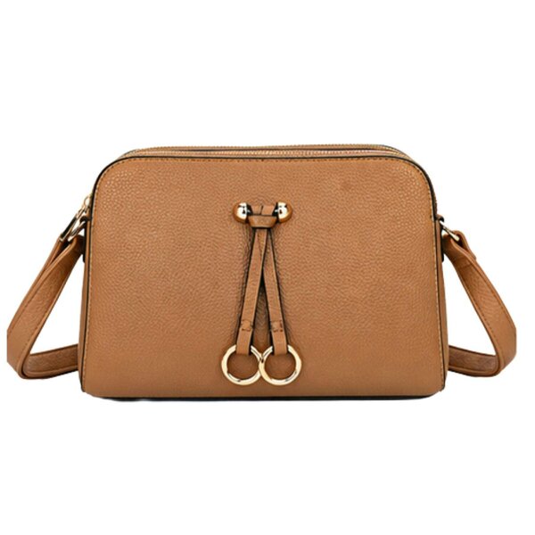 Love EMVY Double Zip Crossbody Bag with Gold Ring Detail - Mocha