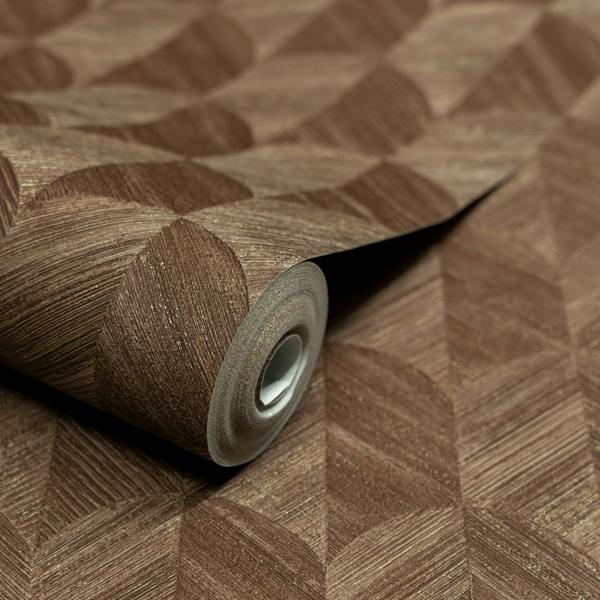 Grandeco Boutique Amber Art Deco Geo Luxury Weight Embossed Wallpaper, Chocolate Brown