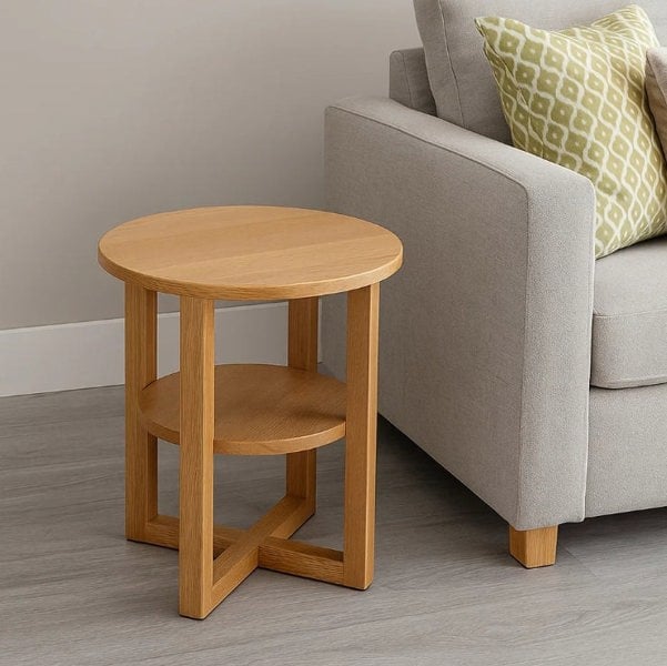 Modcraft Small Side Table with Shelf Round Coffee Table for Living Room Bedroom or Hallway